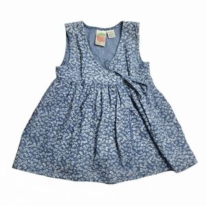​Vintage Radishes & Roses 3T Floral Denim Jumper Dress Cottagecore
